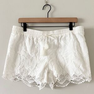 LOFT Cotton Lace Shorts Elastic Drawstring Waist in White Size M